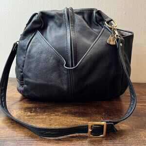 Victoria Leather Co Shoulder Bag Large Black Pebbled Leather Droplet Crossbody